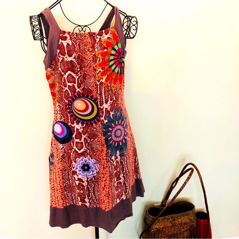 Hippie Boho Multicolor Short Dress With Pockets Made in India medium.